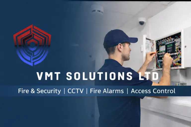 VMT Fire & Security engineer working on an access control and fire alarm system in Telford
