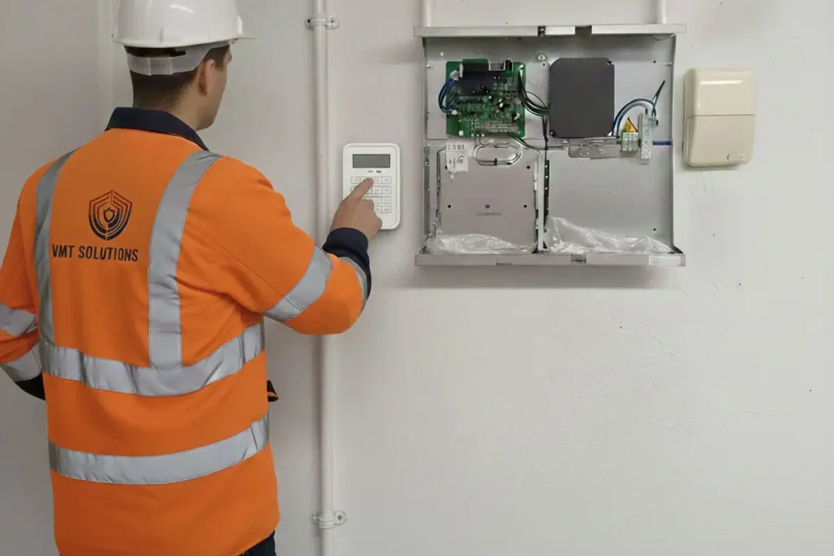 Intruder alarm engineer providing installation and subcontract support on a commercial site